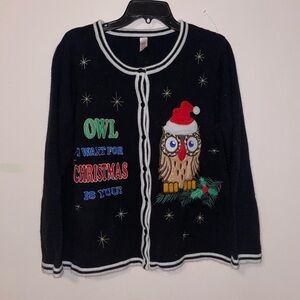 Christmas Cardigan Ugly Christmas Owl I Want For Christmas Sweater Size XL
